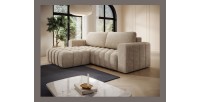 Canapé d’angle convertible DORY beige 250 cm avec coffre de rangement angle gauche 