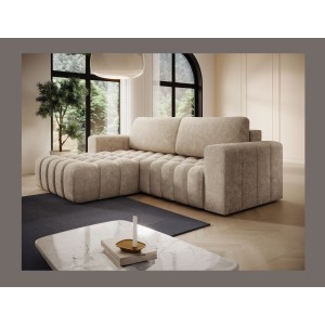 Canapé d’angle convertible DORY beige 250 cm avec coffre de rangement angle gauche 