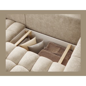 Canapé d’angle convertible DORY beige 250 cm avec coffre de rangement angle gauche 