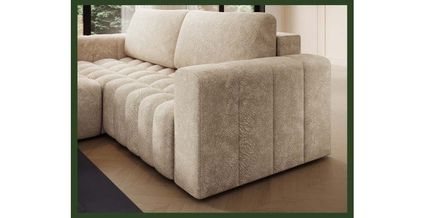 Canapé d’angle convertible DORY beige 250 cm avec coffre de rangement angle gauche 
