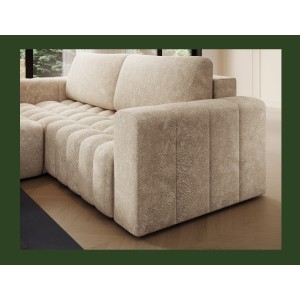 Canapé d’angle convertible DORY beige 250 cm avec coffre de rangement angle gauche 