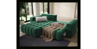 Canapé d’angle convertible DORY vert foncé 250 cm avec coffre de rangement angle gauche 