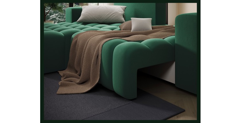 Canapé d’angle convertible DORY vert foncé 250 cm avec coffre de rangement angle gauche 
