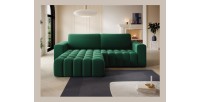 Canapé d’angle convertible DORY vert foncé 250 cm avec coffre de rangement angle gauche 