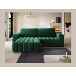 Canapé d’angle convertible DORY vert foncé 250 cm avec coffre de rangement angle gauche 