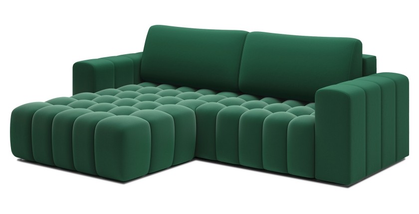 Canapé d’angle convertible DORY vert foncé 250 cm avec coffre de rangement angle gauche 