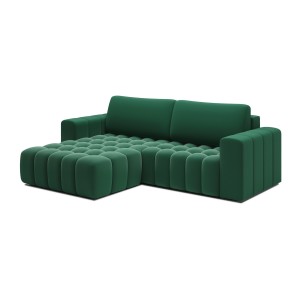 Canapé d’angle convertible DORY vert foncé 250 cm avec coffre de rangement angle gauche 