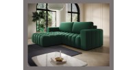Canapé d’angle convertible DORY vert foncé 250 cm avec coffre de rangement angle gauche 