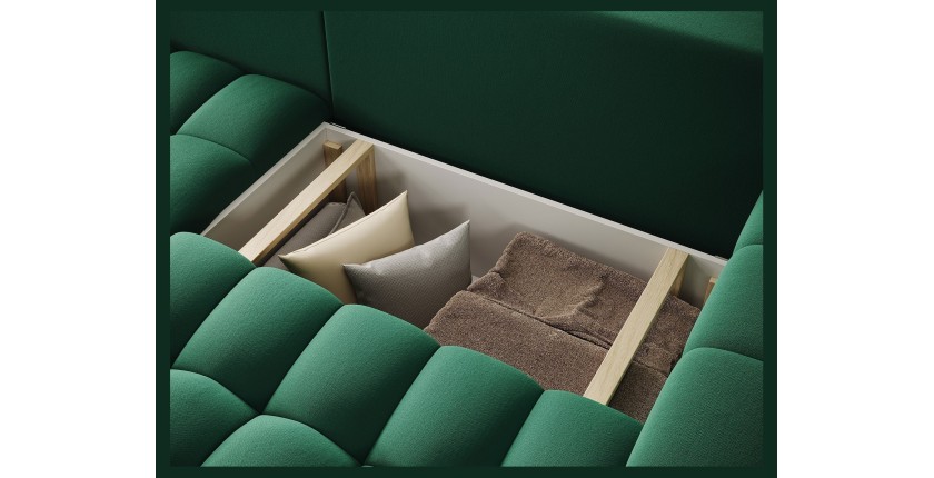 Canapé d’angle convertible DORY vert foncé 250 cm avec coffre de rangement angle gauche 