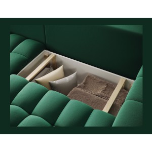 Canapé d’angle convertible DORY vert foncé 250 cm avec coffre de rangement angle gauche 