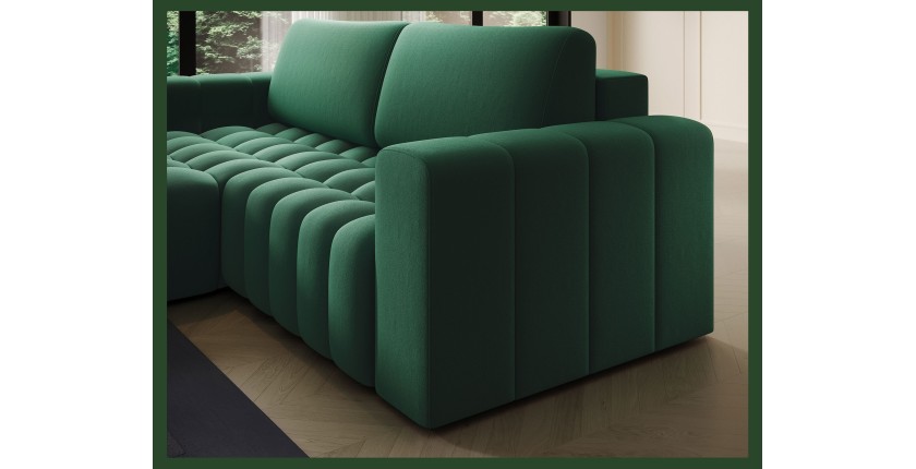 Canapé d’angle convertible DORY vert foncé 250 cm avec coffre de rangement angle gauche 