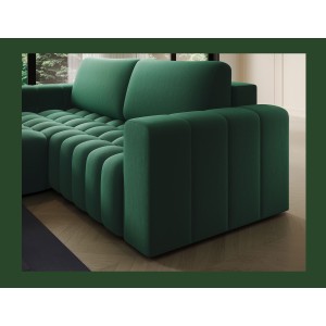 Canapé d’angle convertible DORY vert foncé 250 cm avec coffre de rangement angle gauche 