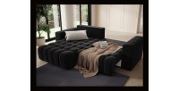 Canapé d’angle convertible DORY noir 250 cm avec coffre de rangement angle gauche 