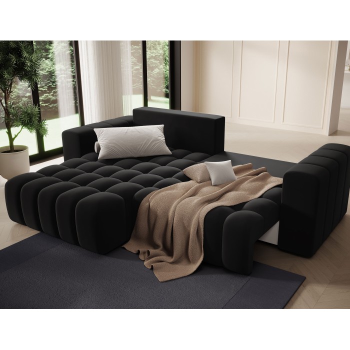 Canapé d’angle convertible DORY noir 250 cm avec coffre de rangement angle gauche 