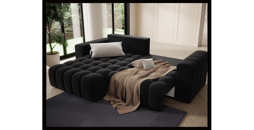 Canapé d’angle convertible DORY noir 250 cm avec coffre de rangement angle gauche 