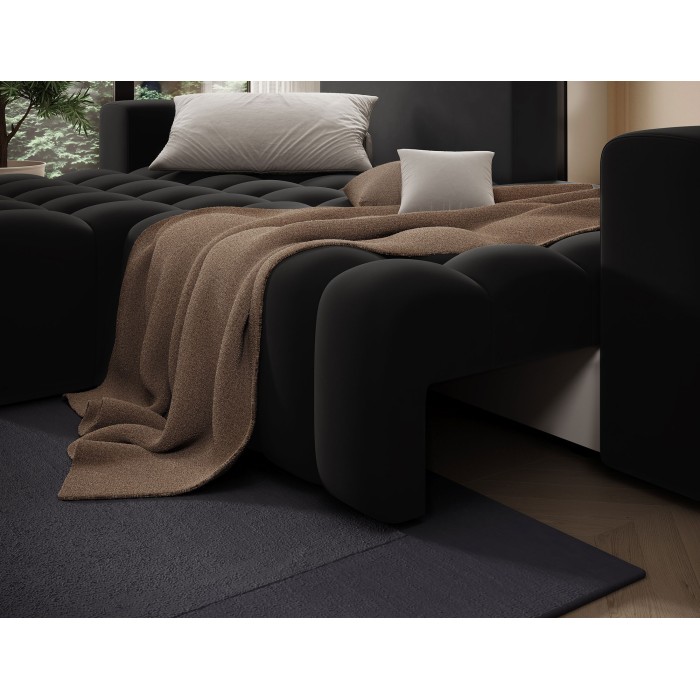 Canapé d’angle convertible DORY noir 250 cm avec coffre de rangement angle gauche 