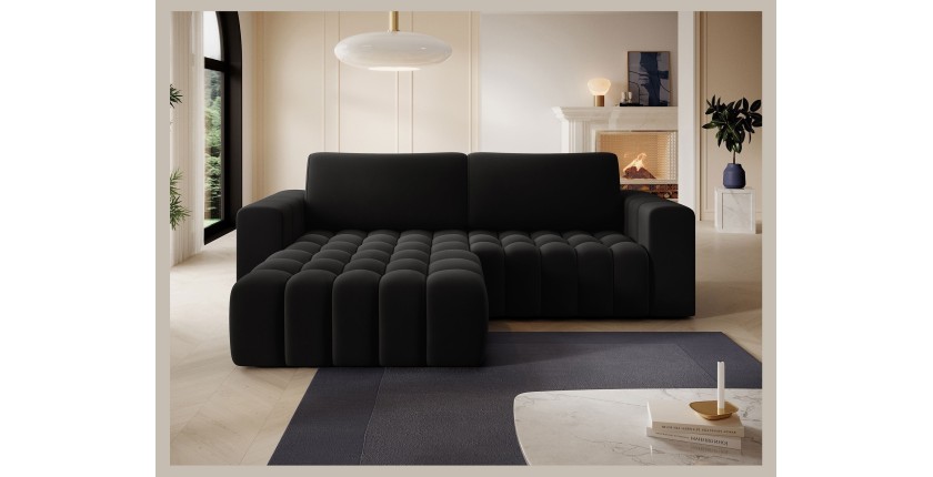 Canapé d’angle convertible DORY noir 250 cm avec coffre de rangement angle gauche 