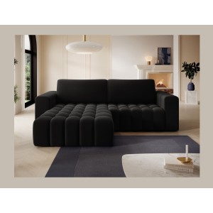 Canapé d’angle convertible DORY noir 250 cm avec coffre de rangement angle gauche 