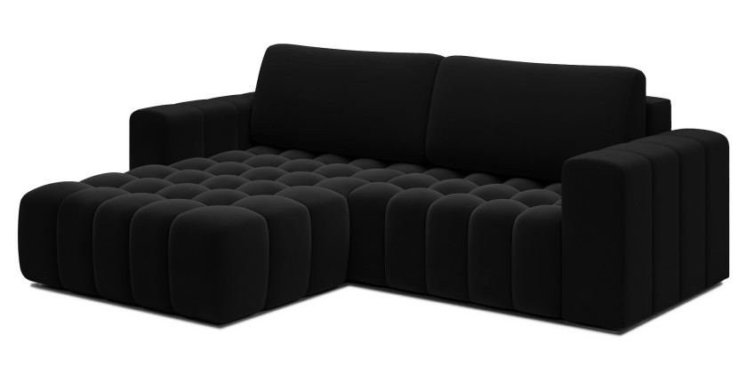 Canapé d’angle convertible DORY noir 250 cm avec coffre de rangement angle gauche 