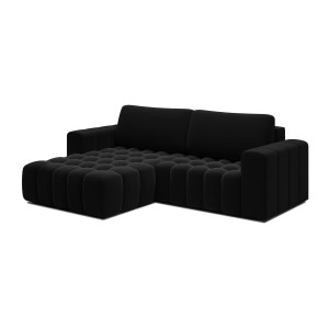 Canapé d’angle convertible DORY noir 250 cm avec coffre de rangement angle gauche 