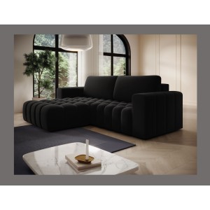 Canapé d’angle convertible DORY noir 250 cm avec coffre de rangement angle gauche 