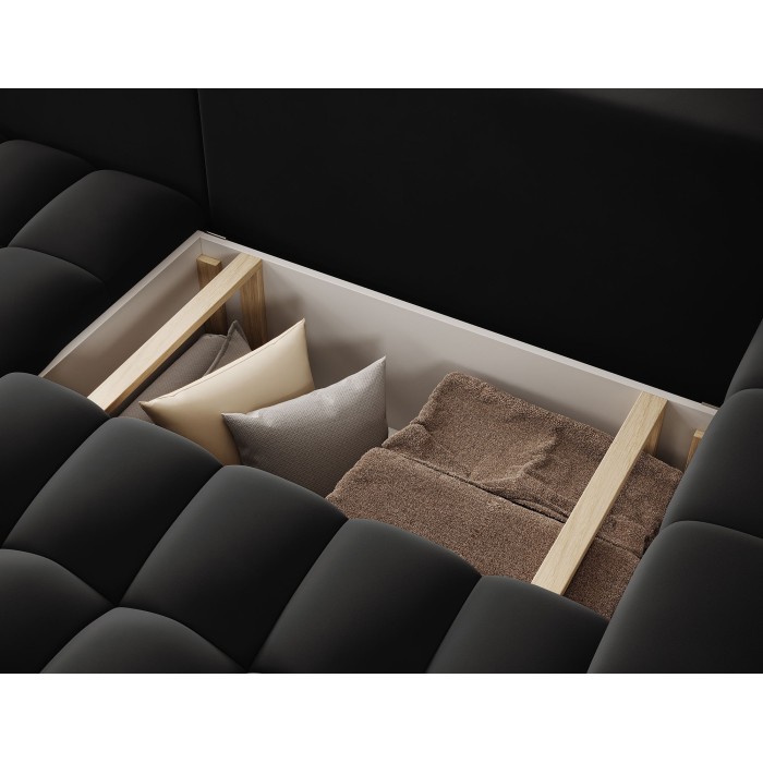 Canapé d’angle convertible DORY noir 250 cm avec coffre de rangement angle gauche 