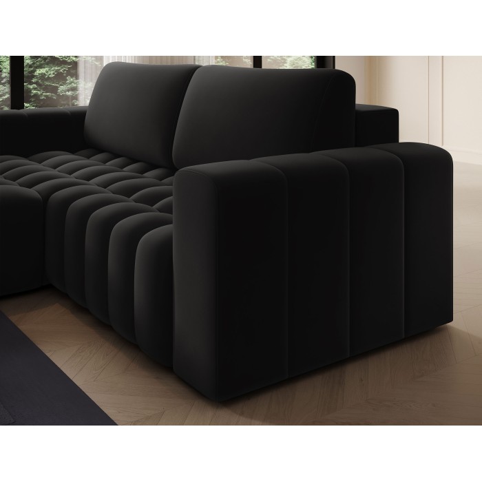 Canapé d’angle convertible DORY noir 250 cm avec coffre de rangement angle gauche 