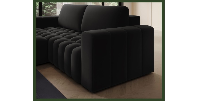 Canapé d’angle convertible DORY noir 250 cm avec coffre de rangement angle gauche 