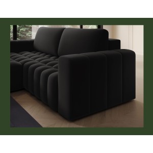 Canapé d’angle convertible DORY noir 250 cm avec coffre de rangement angle gauche 