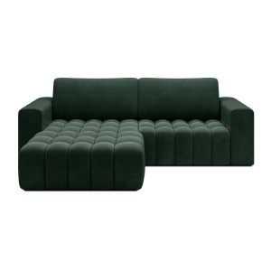 Canapé d’angle convertible DORY vert foncé 250 cm avec coffre de rangement angle gauche 