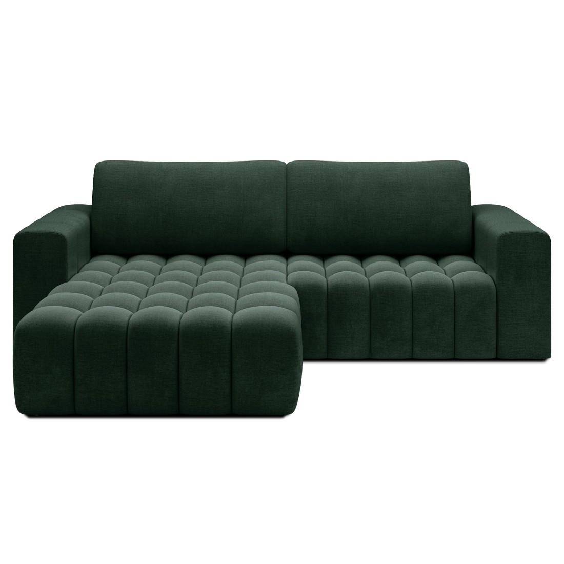 Canapé d’angle convertible DORY vert foncé 250 cm avec coffre de rangement angle gauche 