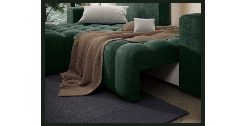 Canapé d’angle convertible DORY vert foncé 250 cm avec coffre de rangement angle gauche 