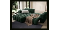 Canapé d’angle convertible DORY vert foncé 250 cm avec coffre de rangement angle gauche 