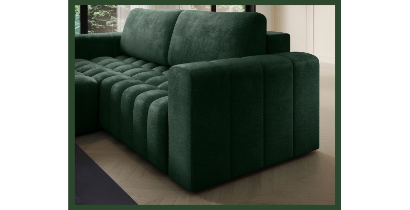 Canapé d’angle convertible DORY vert foncé 250 cm avec coffre de rangement angle gauche 