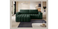 Canapé d’angle convertible DORY vert foncé 250 cm avec coffre de rangement angle gauche 