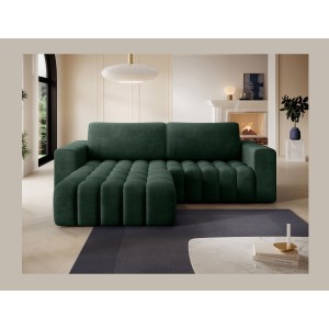 Canapé d’angle convertible DORY vert foncé 250 cm avec coffre de rangement angle gauche 