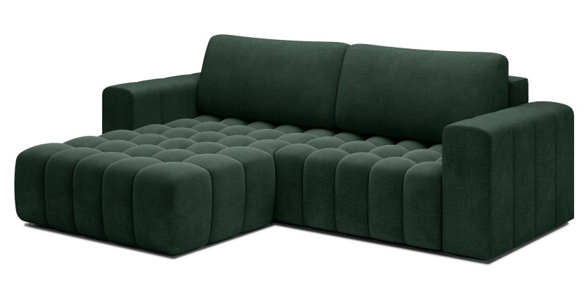 Canapé d’angle convertible DORY vert foncé 250 cm avec coffre de rangement angle gauche 