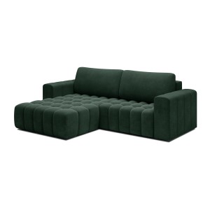 Canapé d’angle convertible DORY vert foncé 250 cm avec coffre de rangement angle gauche 