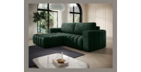 Canapé d’angle convertible DORY vert foncé 250 cm avec coffre de rangement angle gauche 