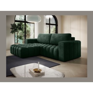 Canapé d’angle convertible DORY vert foncé 250 cm avec coffre de rangement angle gauche 