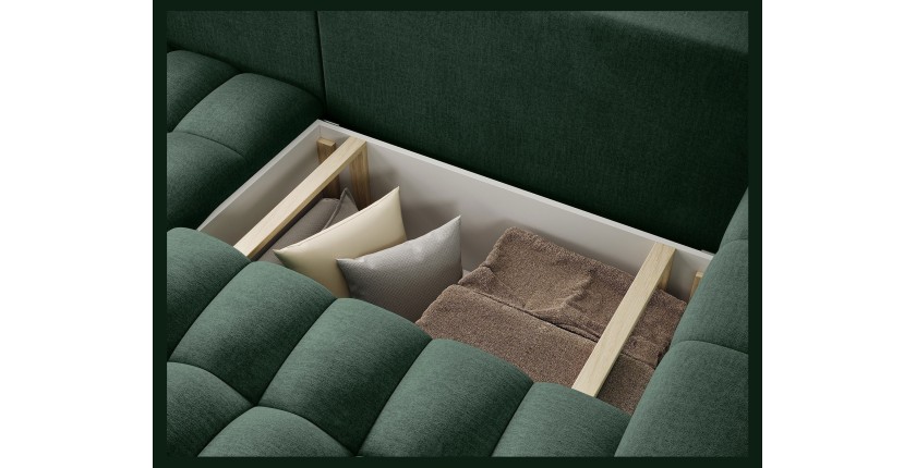 Canapé d’angle convertible DORY vert foncé 250 cm avec coffre de rangement angle gauche 