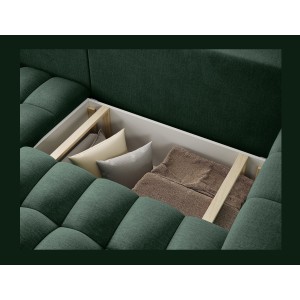 Canapé d’angle convertible DORY vert foncé 250 cm avec coffre de rangement angle gauche 