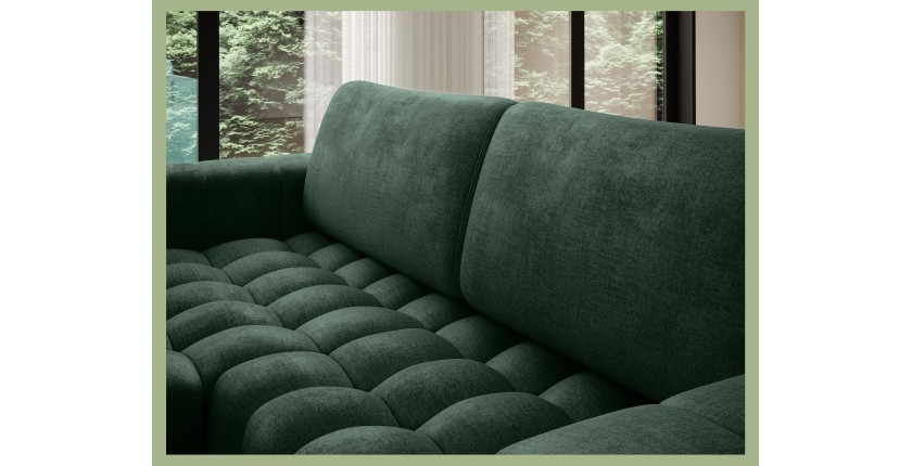 Canapé d’angle convertible DORY vert foncé 250 cm avec coffre de rangement angle gauche 