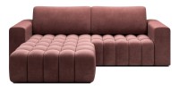 Canapé d’angle convertible DORY rose 250 cm avec coffre de rangement angle gauche 