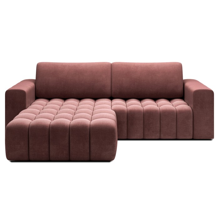 Canapé d’angle convertible DORY rose 250 cm avec coffre de rangement angle gauche 
