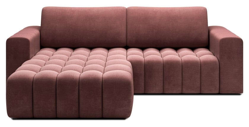 Canapé d’angle convertible DORY rose 250 cm avec coffre de rangement angle gauche 