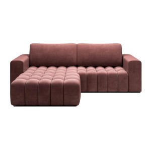 Canapé d’angle convertible DORY rose 250 cm avec coffre de rangement angle gauche 