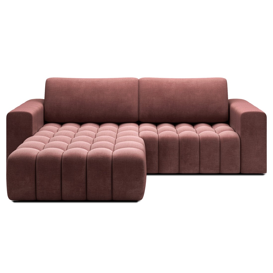 Canapé d’angle convertible DORY rose 250 cm avec coffre de rangement angle gauche 