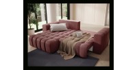 Canapé d’angle convertible DORY rose 250 cm avec coffre de rangement angle gauche 