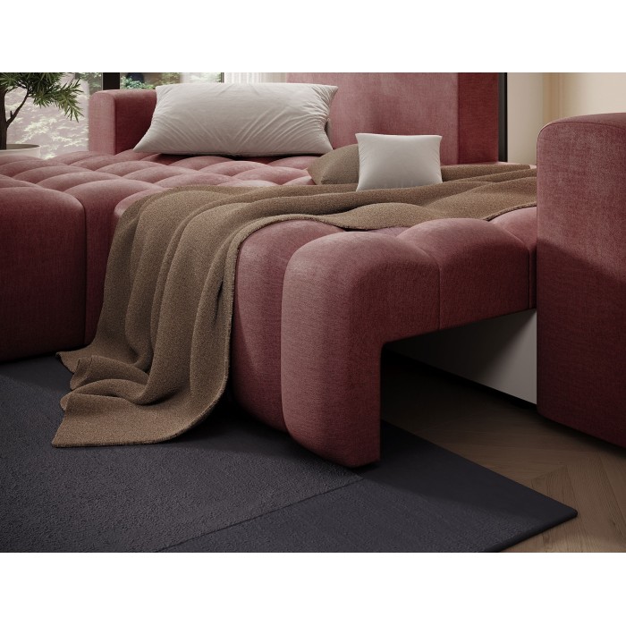 Canapé d’angle convertible DORY rose 250 cm avec coffre de rangement angle gauche 